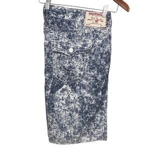 True Religion men’s blue acid wash print swim trunks size 44